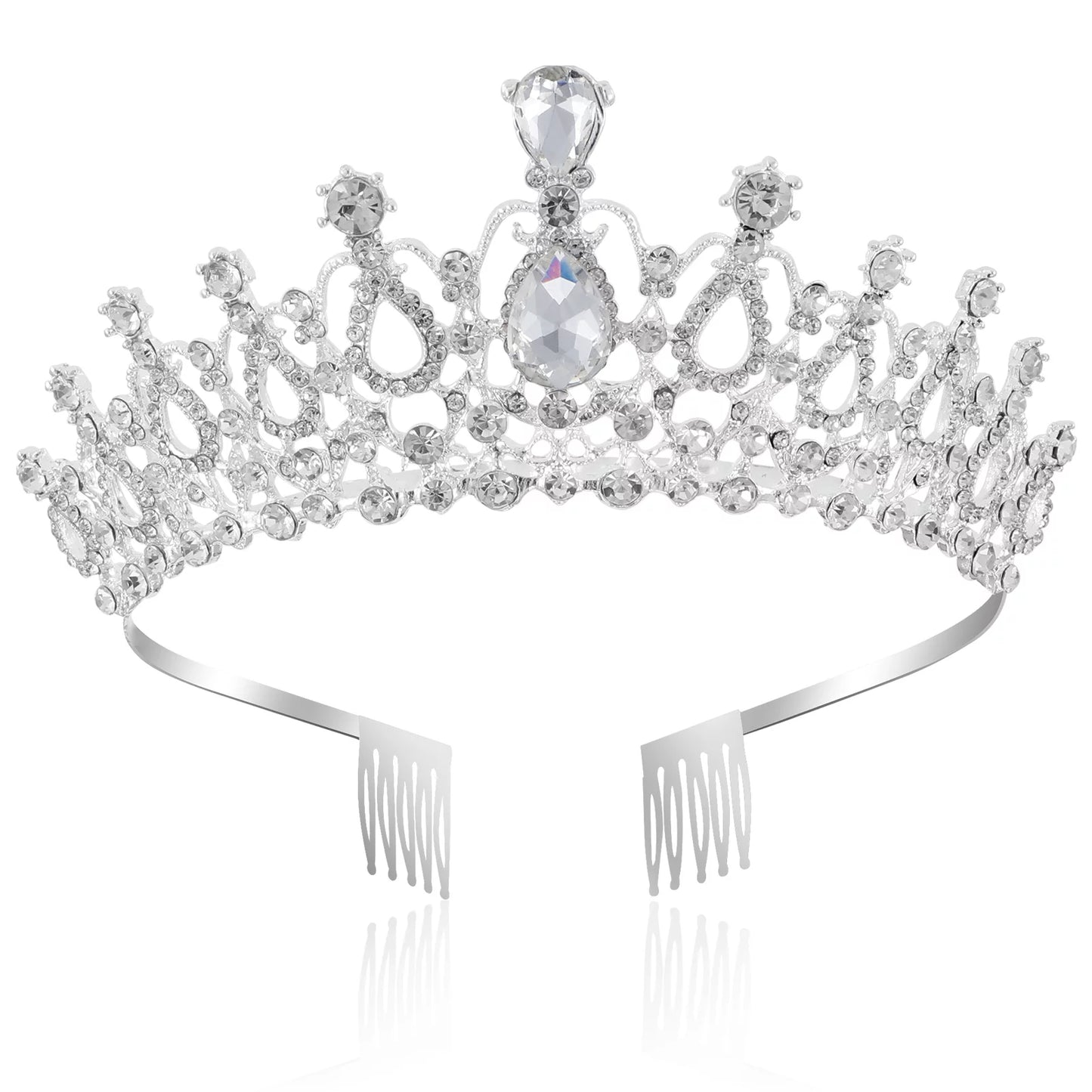 Birthday Crowns for Women, Elegant Princess Crystal Crown Queen Crown with Combs, Tiaras for Women Bridal Wedding Prom Birthday Cosplay Christmas Costumes(Silver)