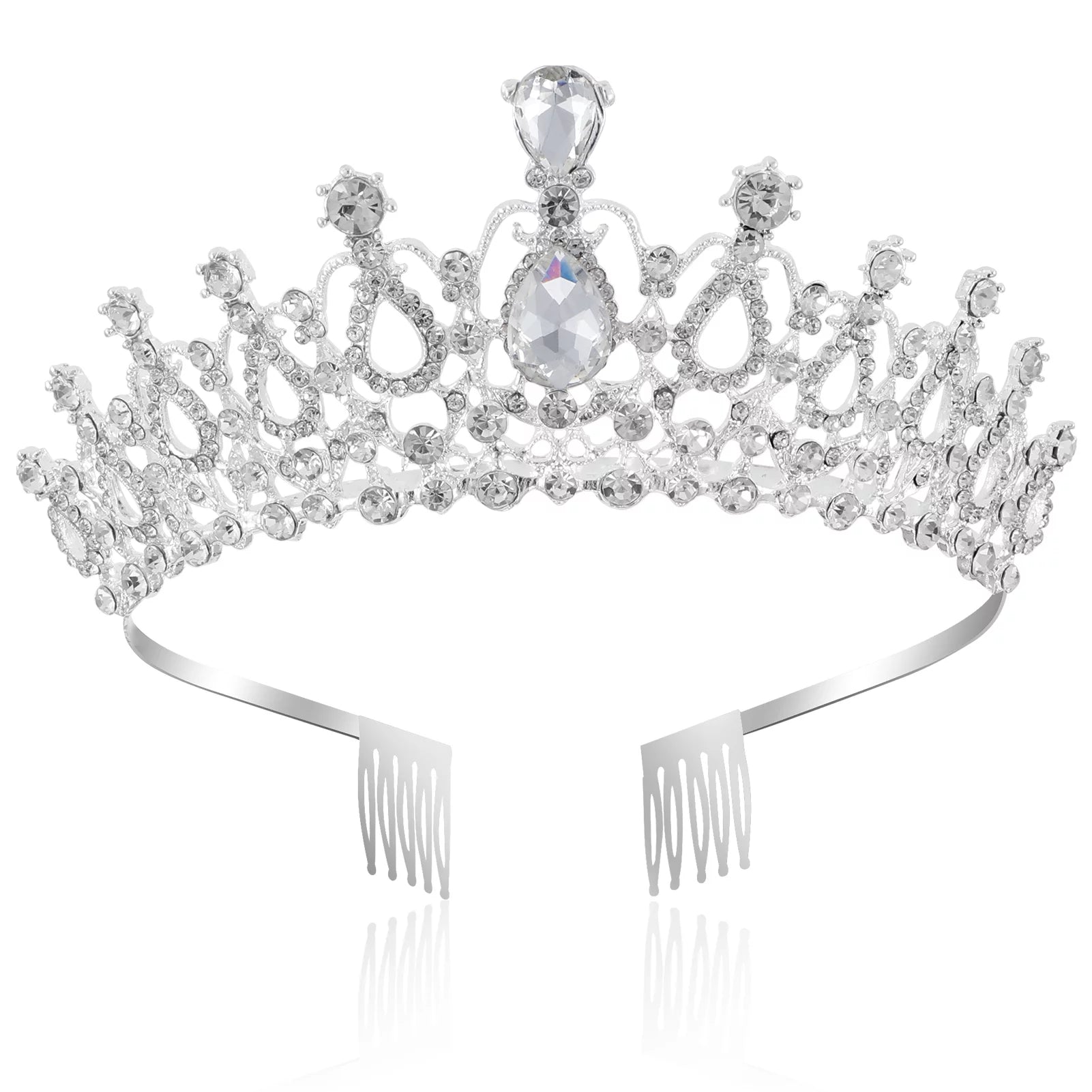 Birthday Crowns for Women, Elegant Princess Crystal Crown Queen Crown with Combs, Tiaras for Women Bridal Wedding Prom Birthday Cosplay Christmas Costumes(Silver)