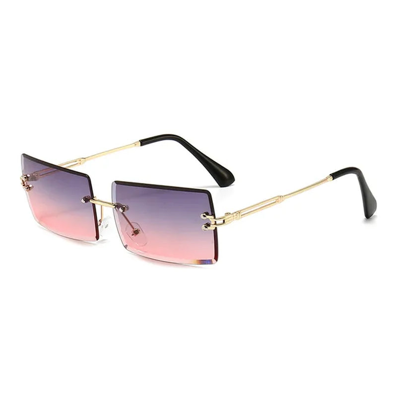 Fashion Rectangle Sunglasses Women Men Vintage Small Rimless Sun Glasses Trendy Mirror Frameless Square Glasses Men UV400 Shades