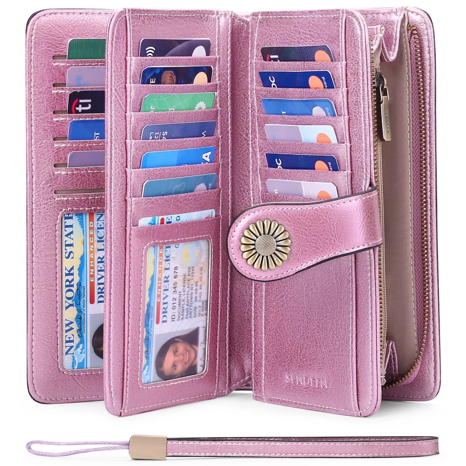 Wallets for Women Genuine Leather Credit Card Holder with RFID Blocking Large Capacity Wristlet