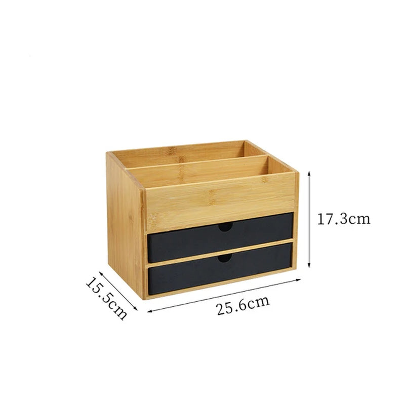 "Organize and Beautify Your Vanity with Our Bamboo Cosmetic Drawer Storage Box - Perfect for Makeup, Jewelry, and Skincare!"