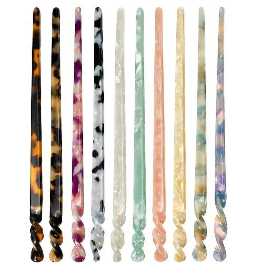 10Pcs Acetate Hair Sticks, Tortoise Shell Hairpin Chopsticks, Hair Accessories Hair Pins Chinese Retro Hairpins Disk Hair