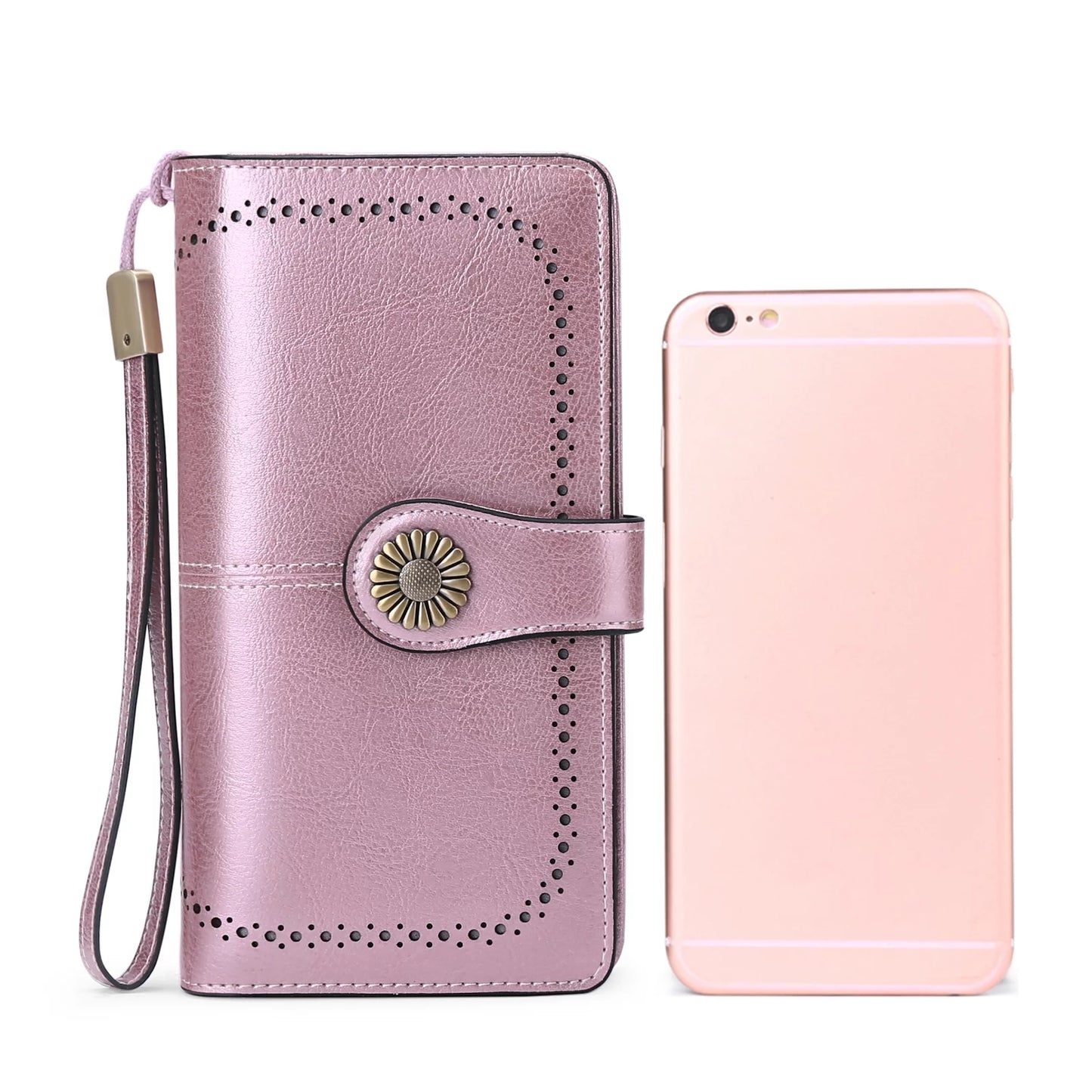 Wallets for Women Genuine Leather Credit Card Holder with RFID Blocking Large Capacity Wristlet