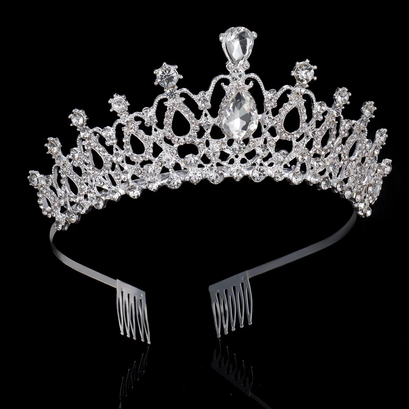 Birthday Crowns for Women, Elegant Princess Crystal Crown Queen Crown with Combs, Tiaras for Women Bridal Wedding Prom Birthday Cosplay Christmas Costumes(Silver)