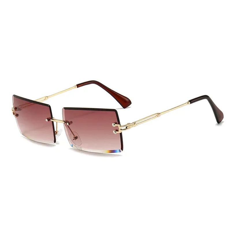 Fashion Rectangle Sunglasses Women Men Vintage Small Rimless Sun Glasses Trendy Mirror Frameless Square Glasses Men UV400 Shades